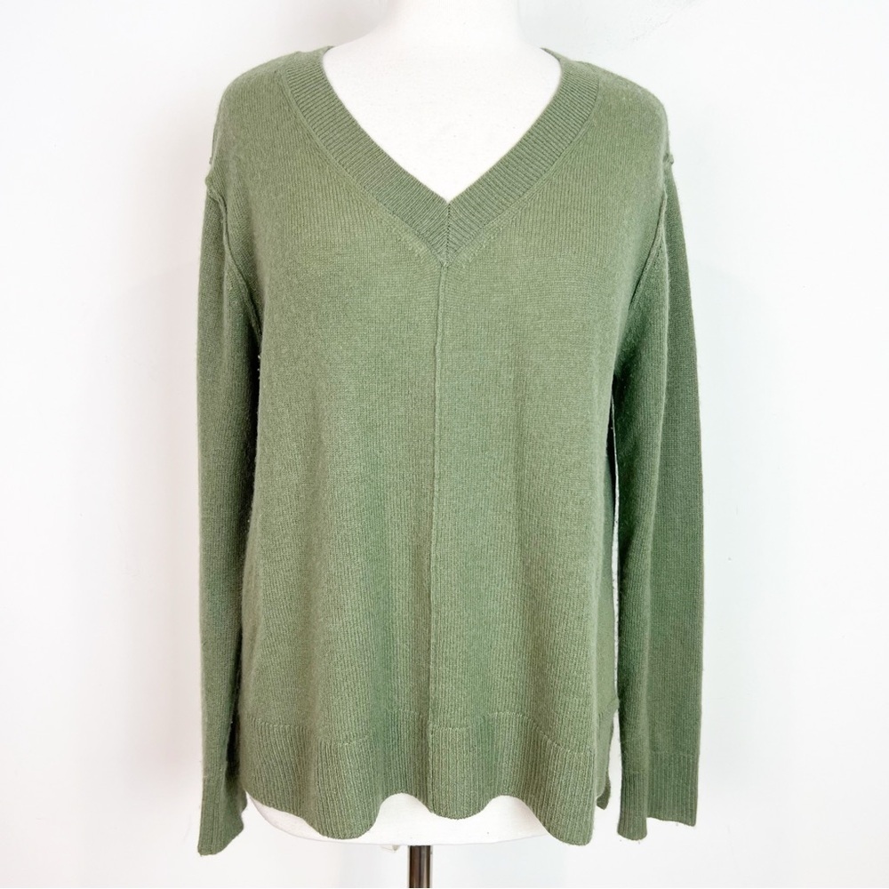 MAGASCHONI GREEN V-NECK LONG SLEEVE CASHMERE SWEATER WOMENS LARGE - Picture 2 of 5